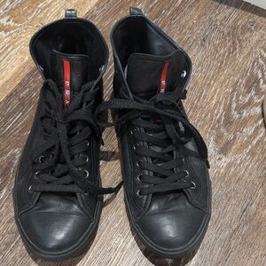 Prada Black and Red Men's High-Top Sneakers